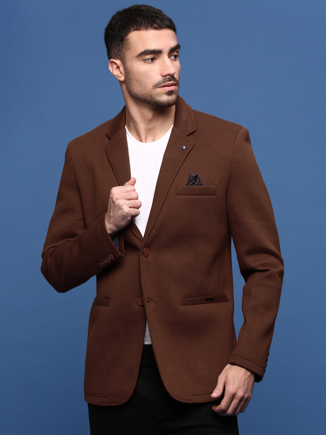 Men Brown Slim Fit Single Breasted Blazer