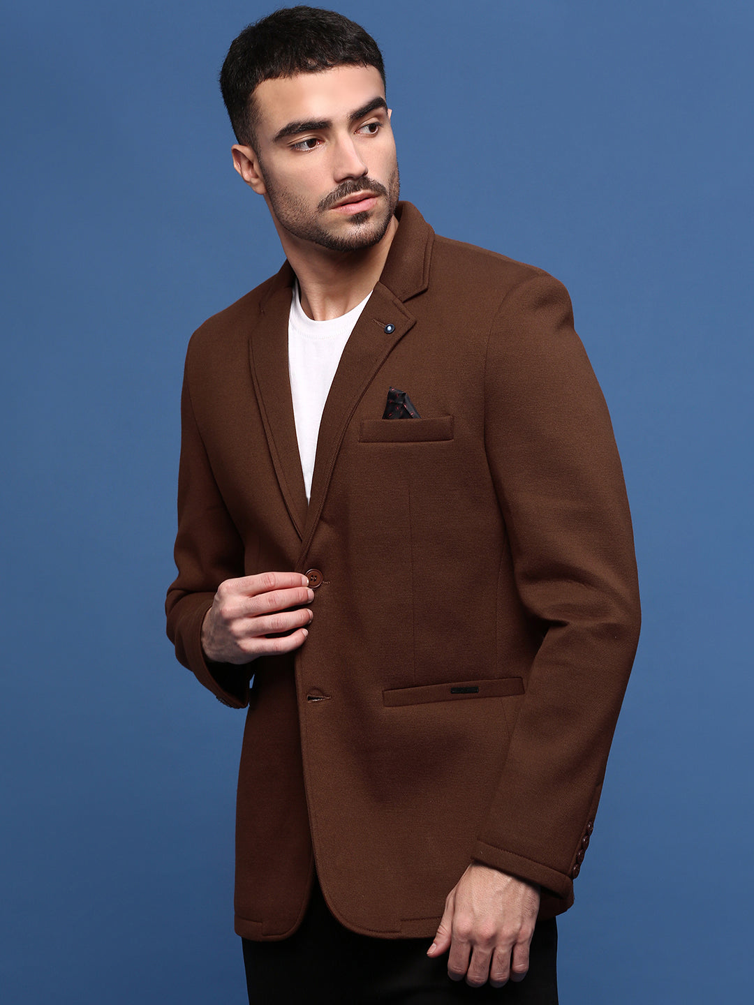 Men Brown Slim Fit Single Breasted Blazer