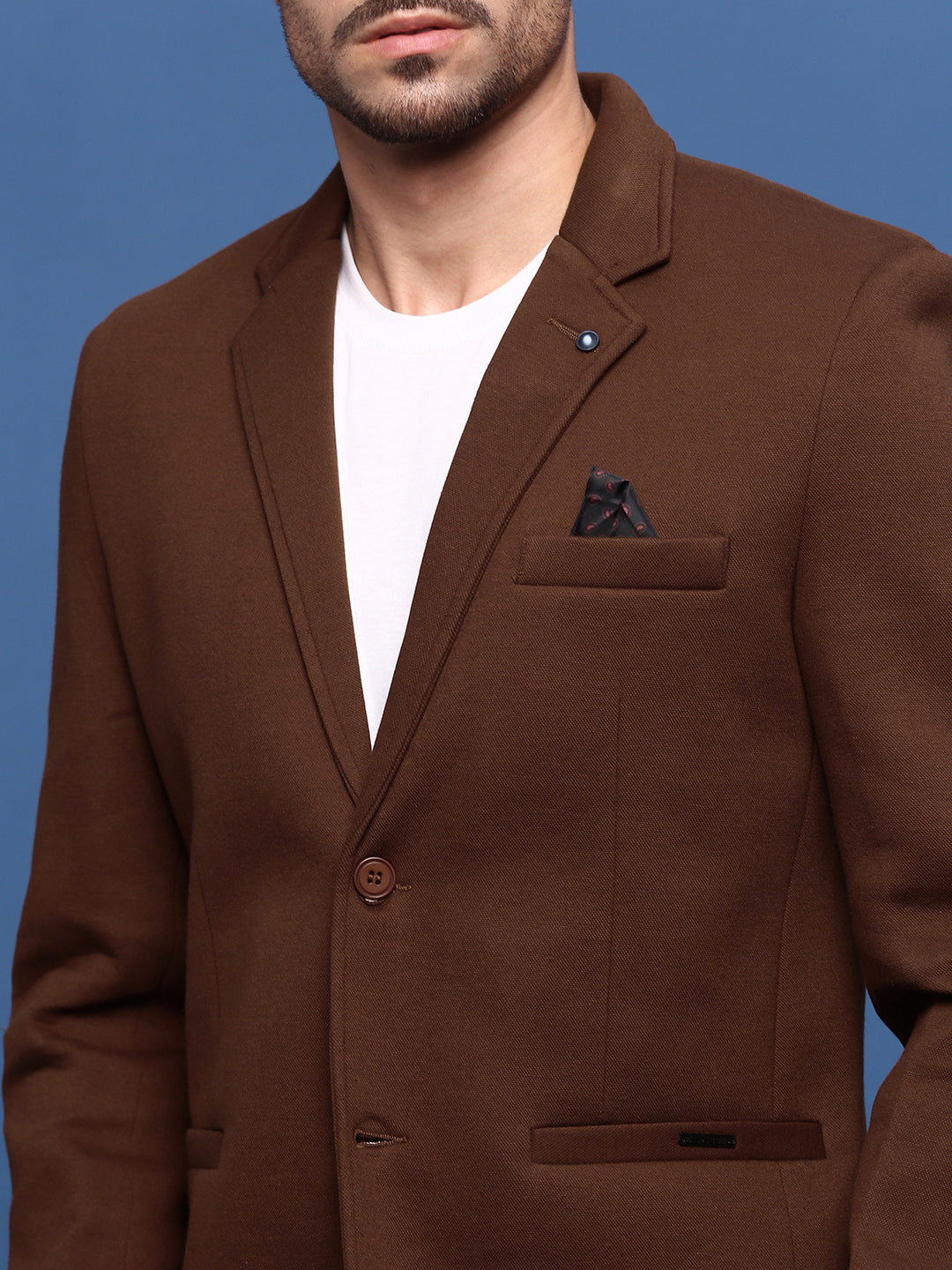 Men Brown Slim Fit Single Breasted Blazer