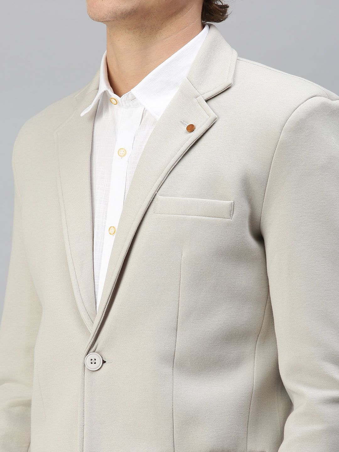 Men's Solid Grey Single Breasted Blazer