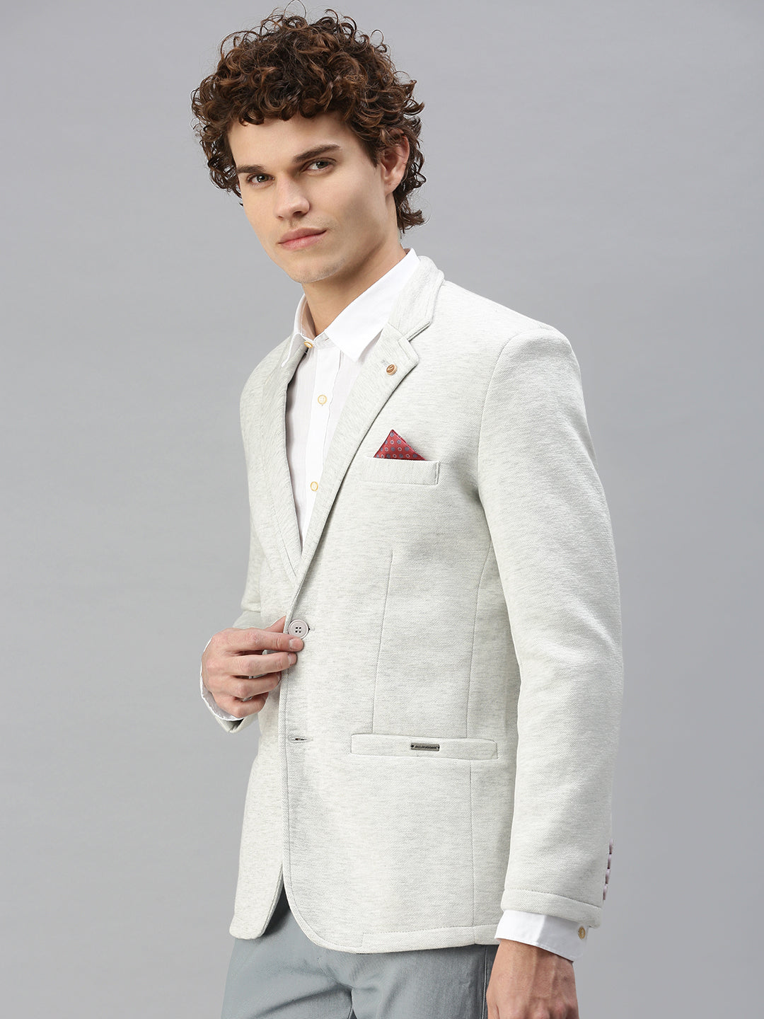 Men's Solid Off White Single Breasted Blazer