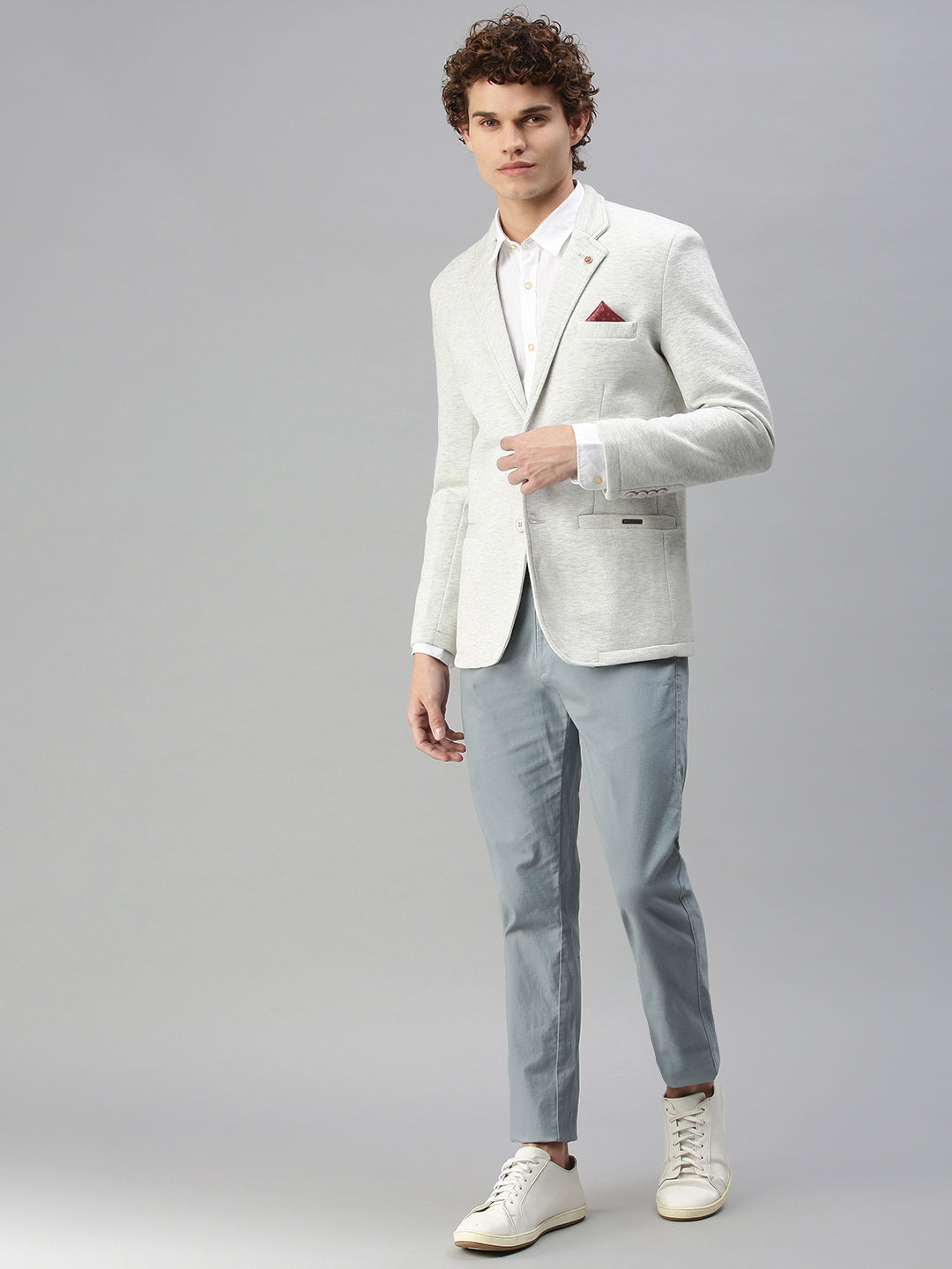 Men's Solid Off White Single Breasted Blazer