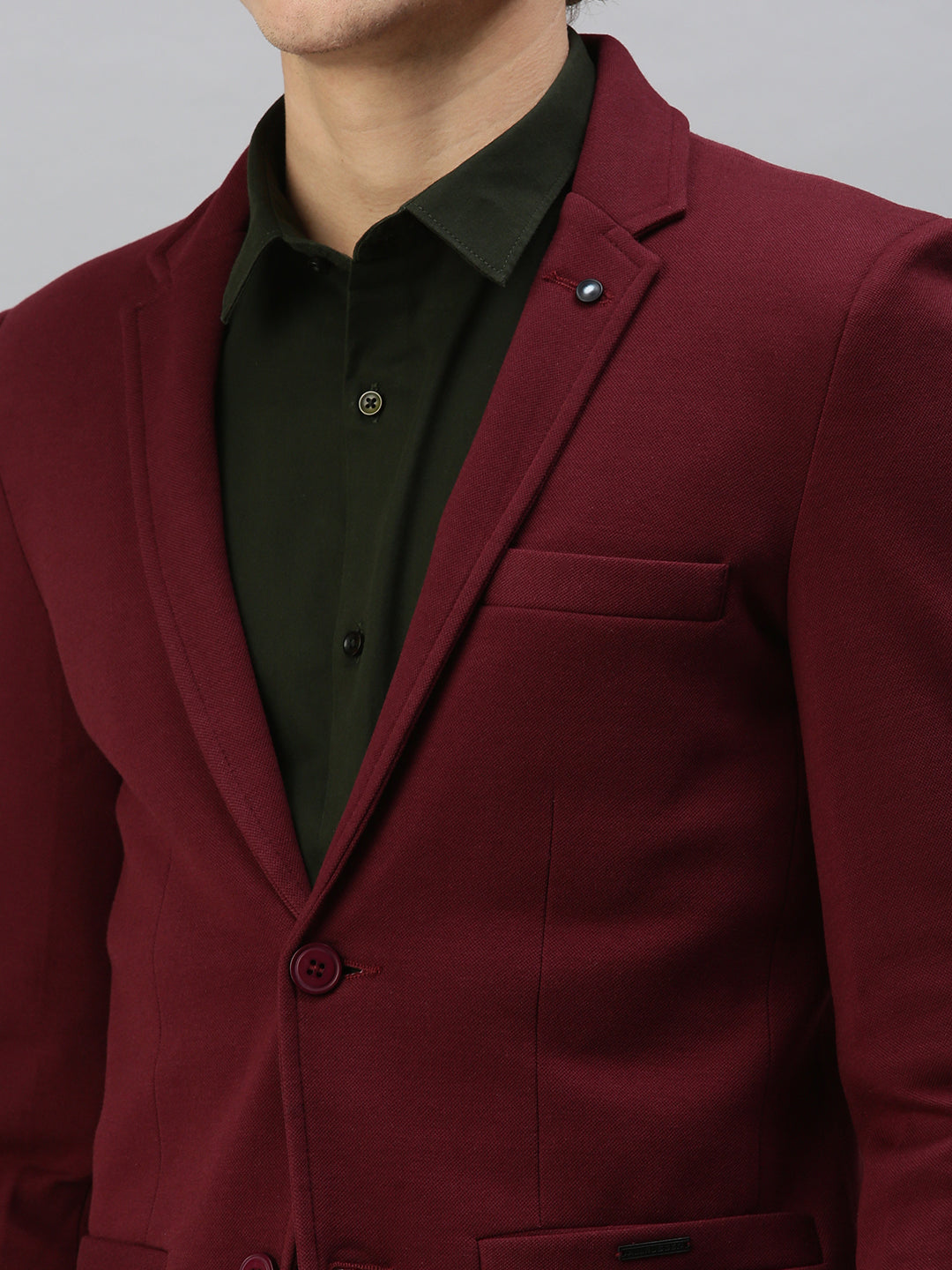 Men's Solid Maroon Single Breasted Blazer