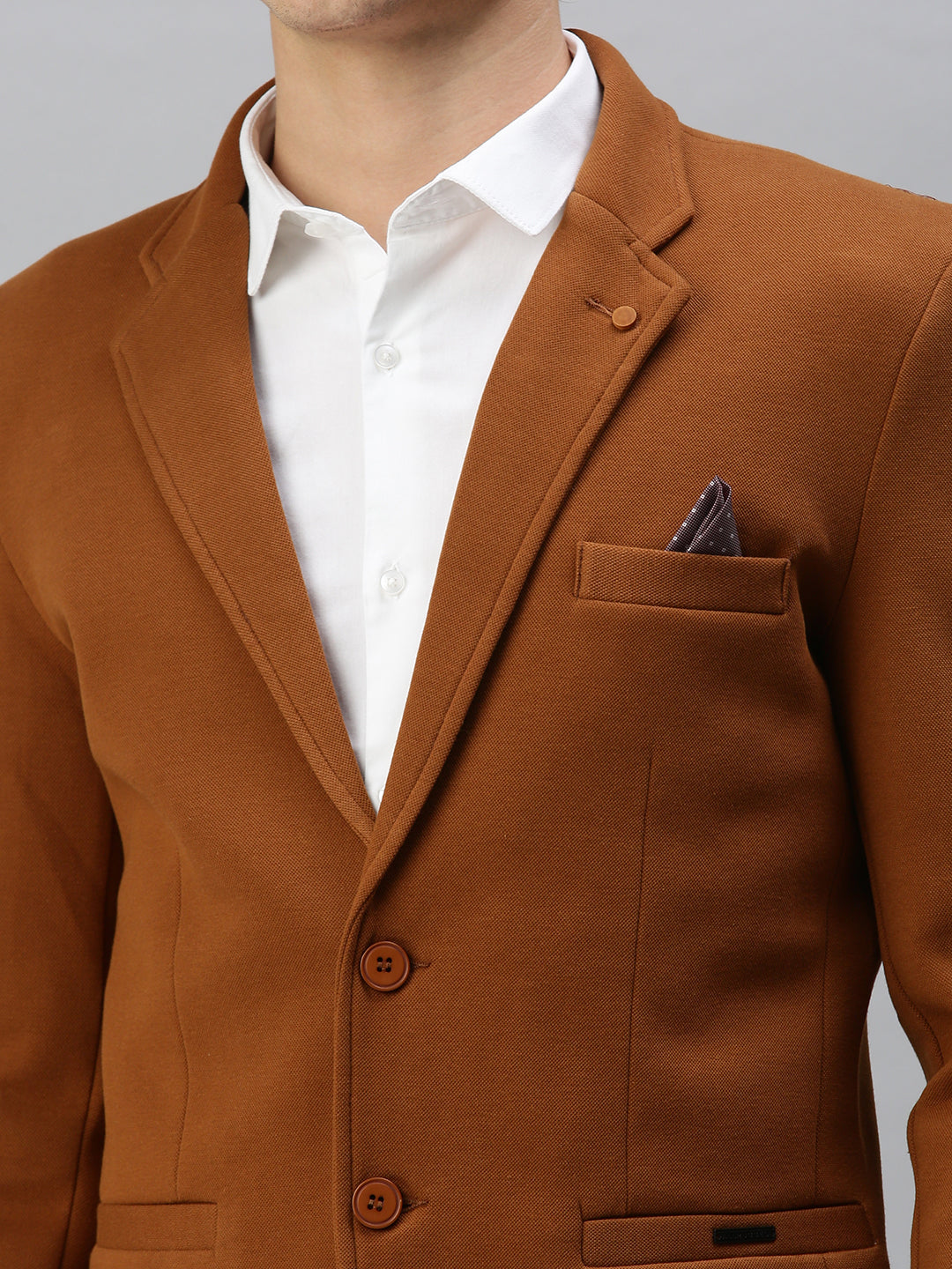 Men's Solid Brown Single Breasted Blazer