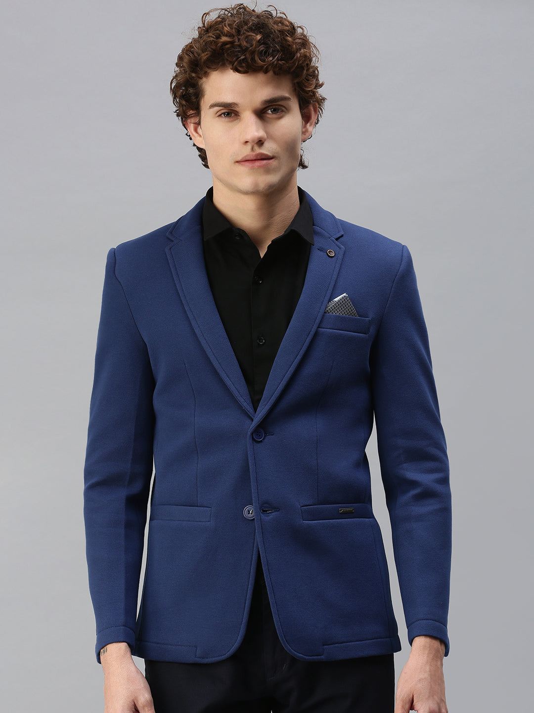 Men's Solid Blue Single Breasted Blazer