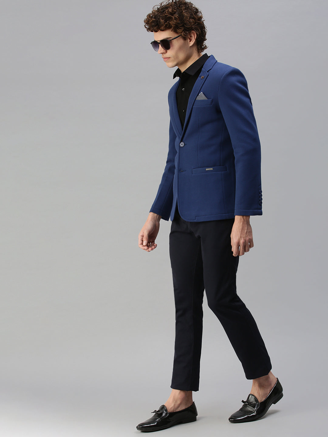 Men's Solid Blue Single Breasted Blazer