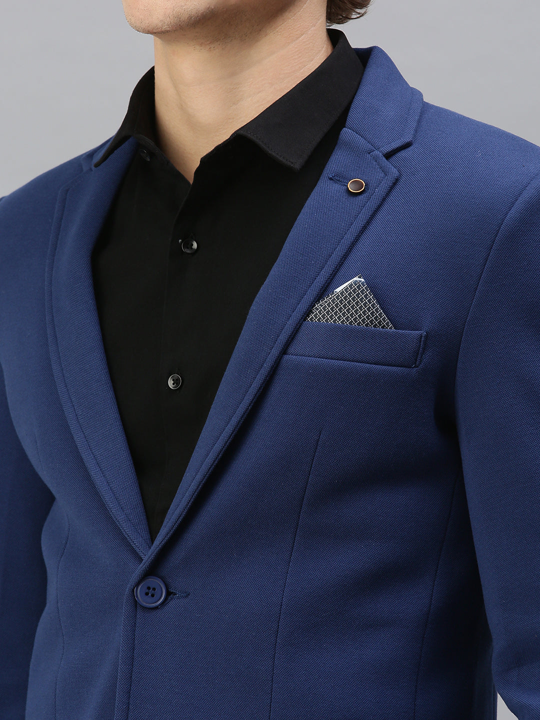 Men's Solid Blue Single Breasted Blazer