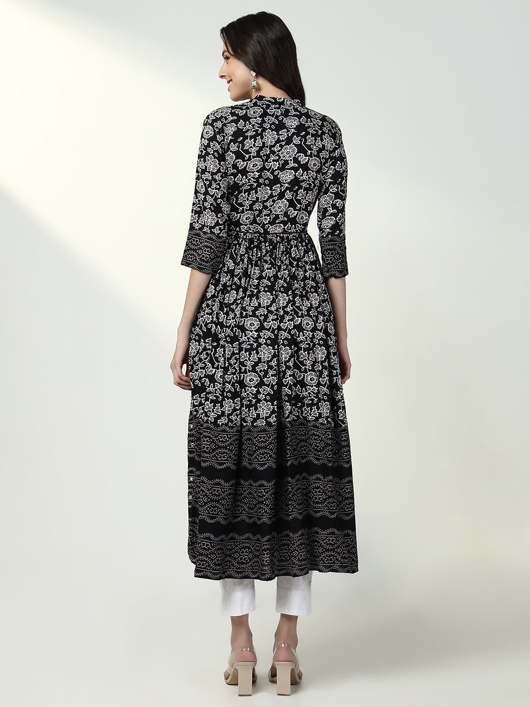 Women Black Floral Anarkali Kurta