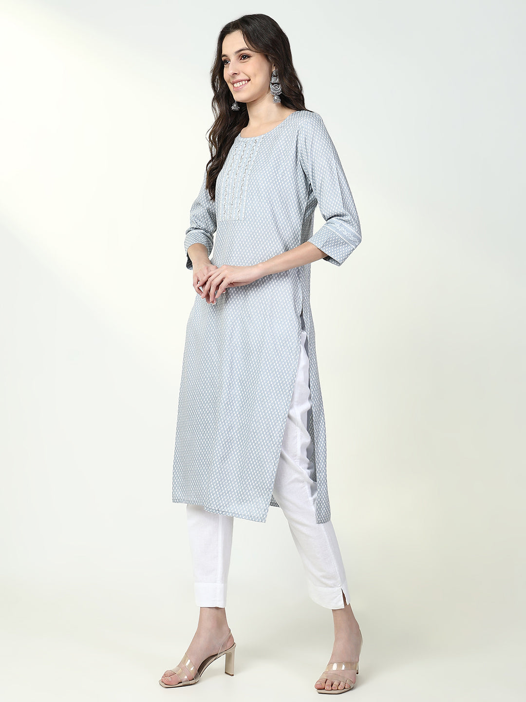 Women Grey Graphic Straight Kurta