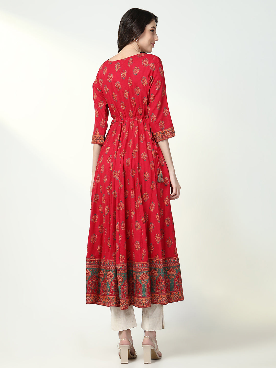 Women Red Floral Anarkali Kurta