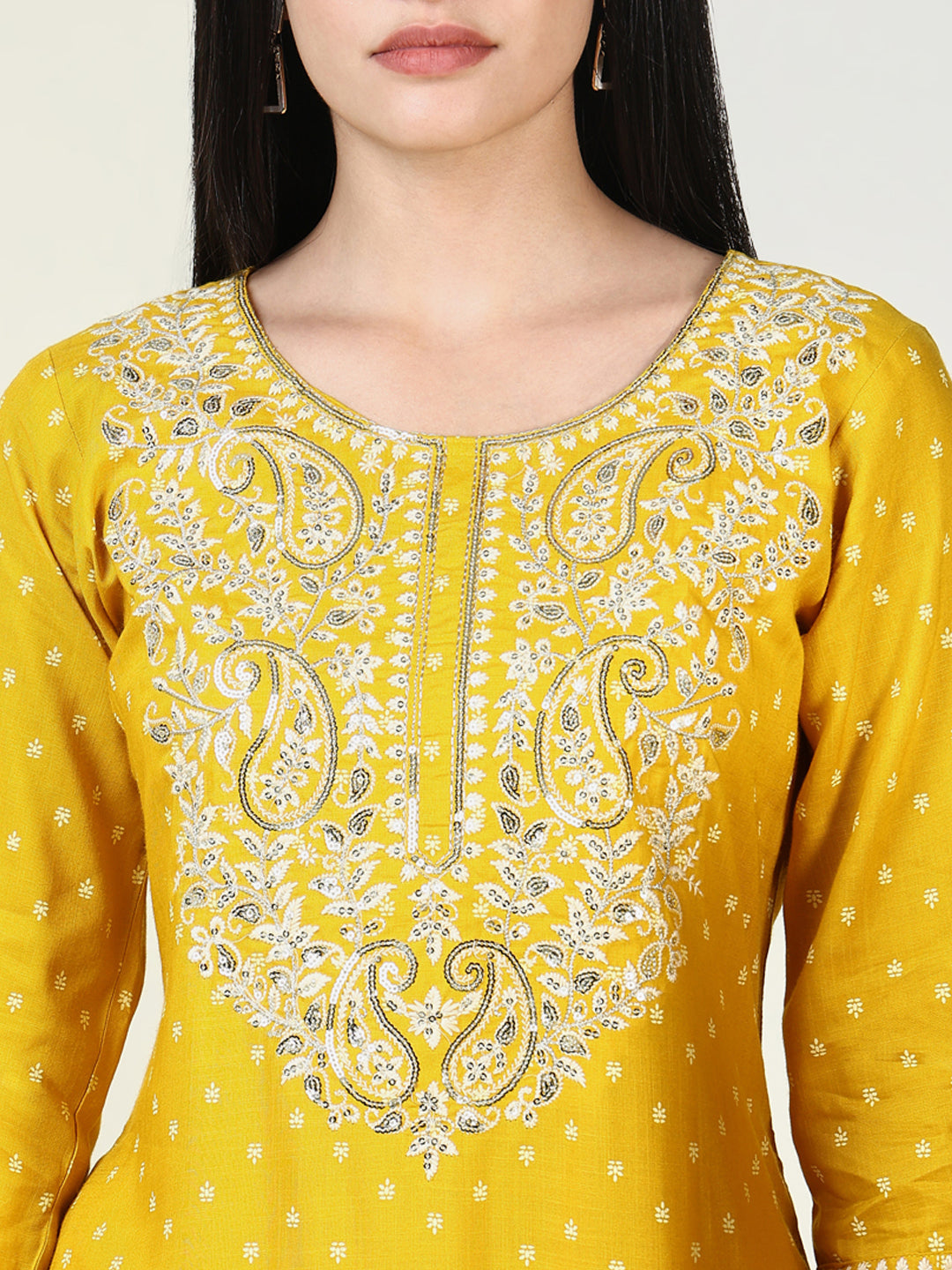 Women Graphic Yellow Kurta Set with Dupatta