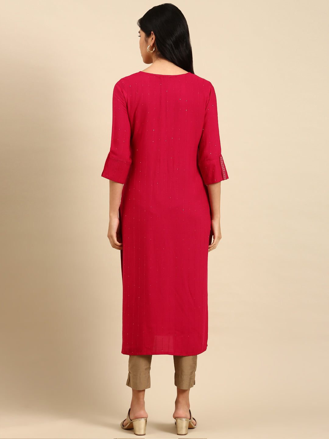 Women Solid Pink Straight Kurta