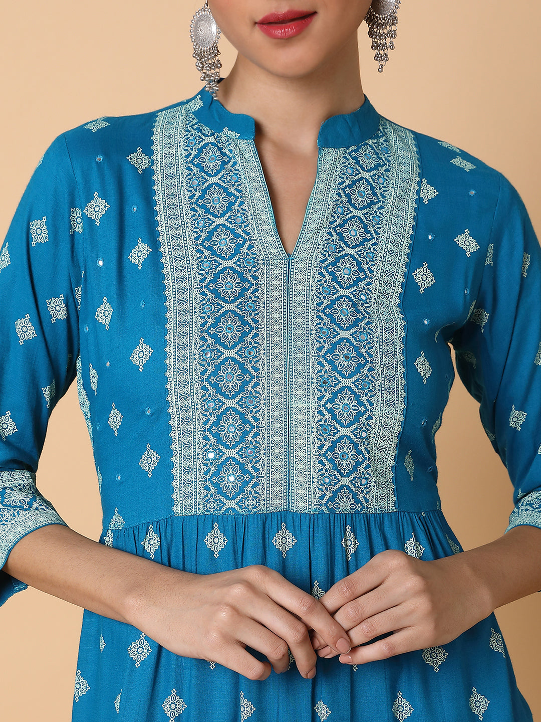 Women A Line Blue Ethnic Motifs Kurta