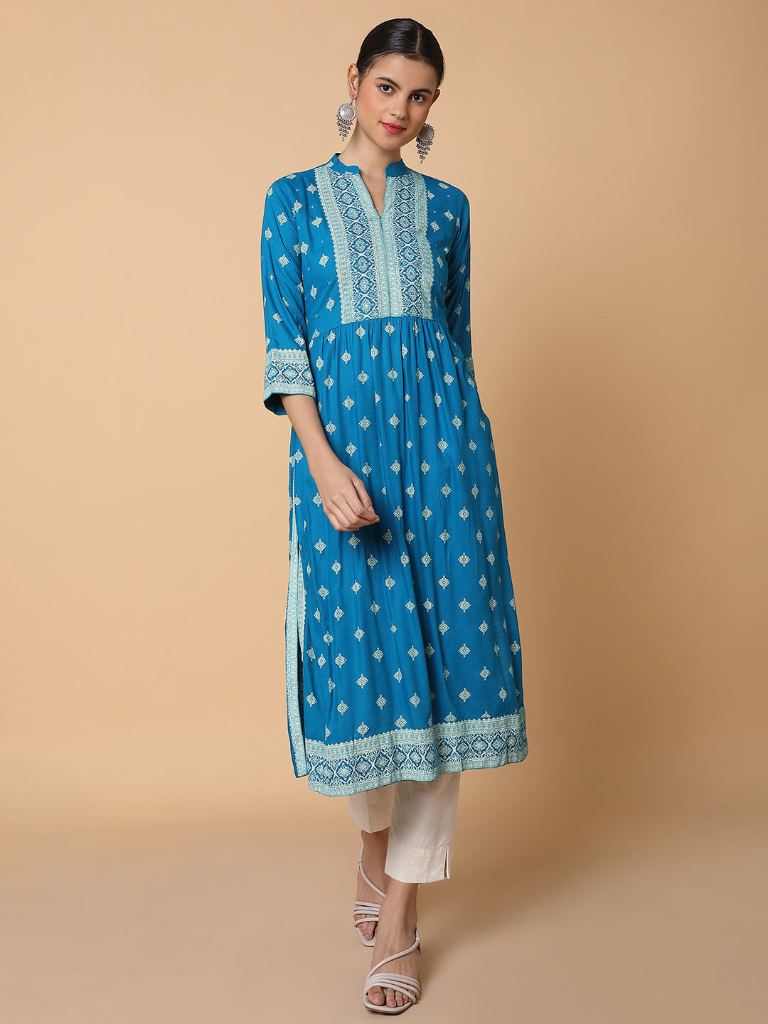 Women A Line Blue Ethnic Motifs Kurta