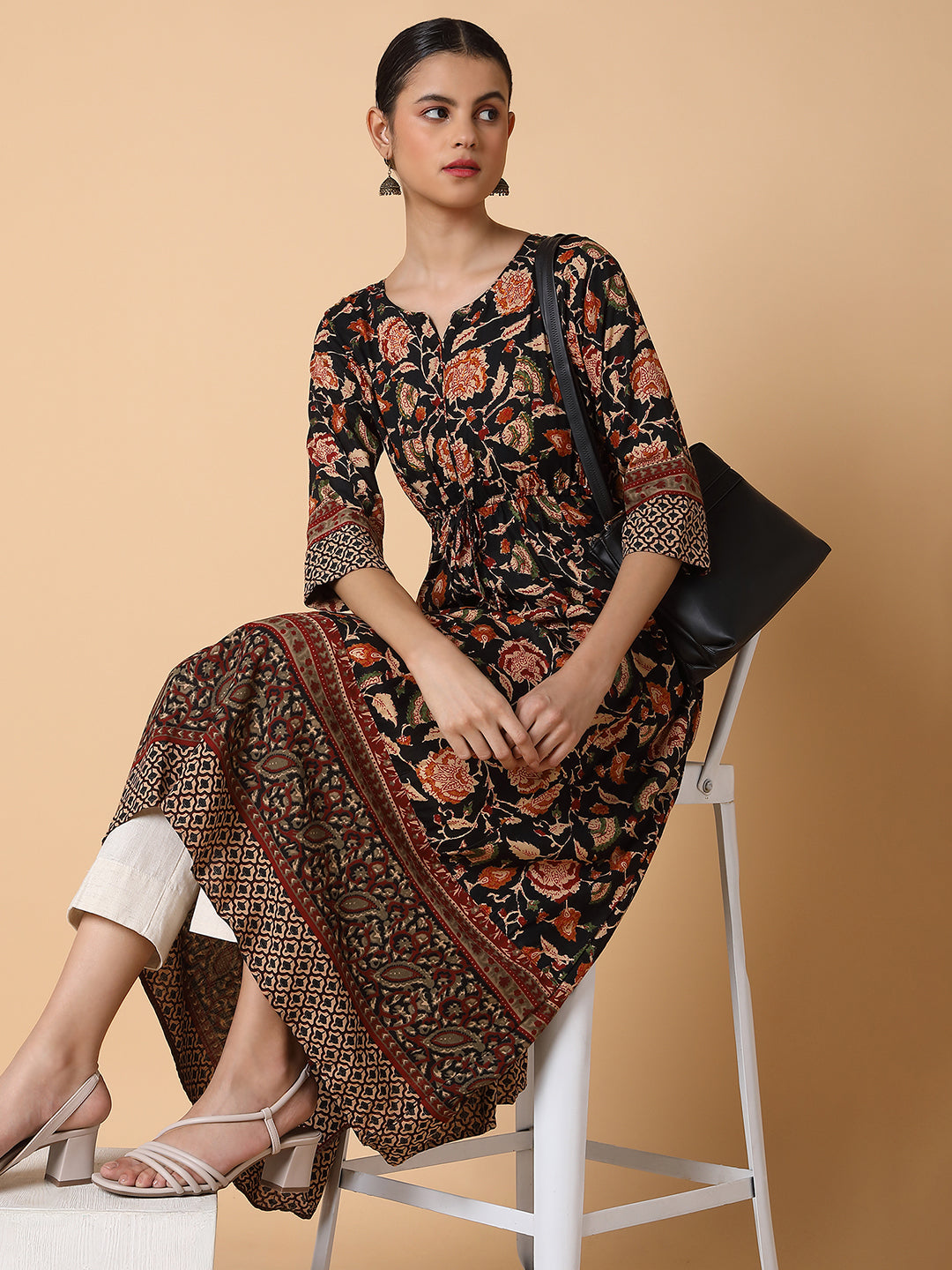 Women Floral Black Anarkali Kurta