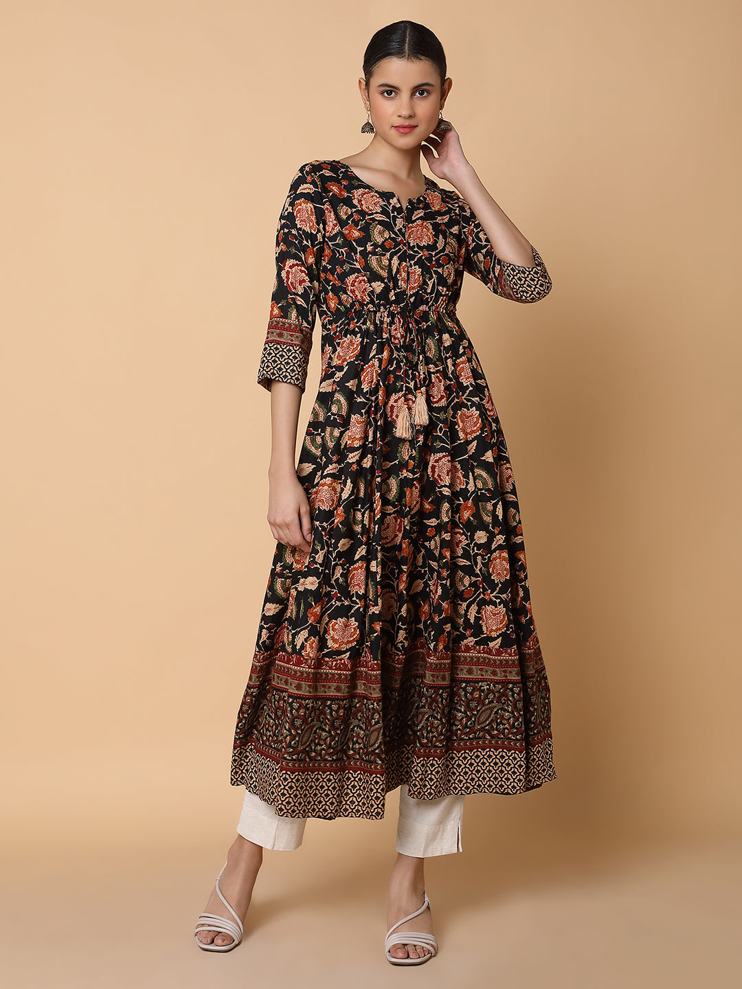 Women Floral Black Anarkali Kurta