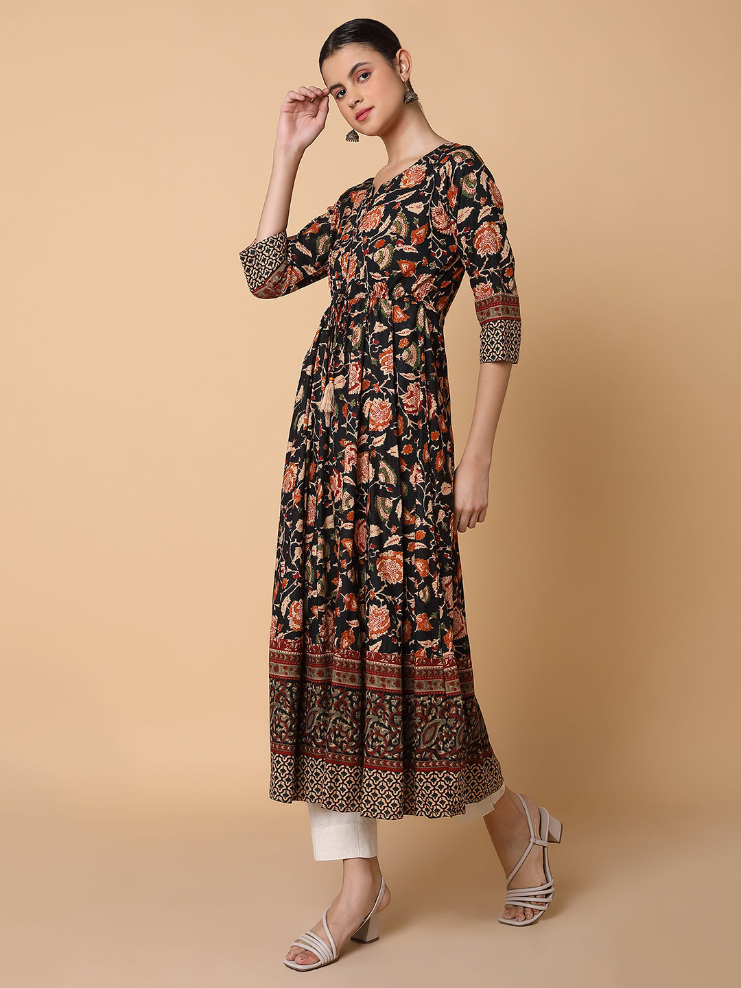 Women Floral Black Anarkali Kurta