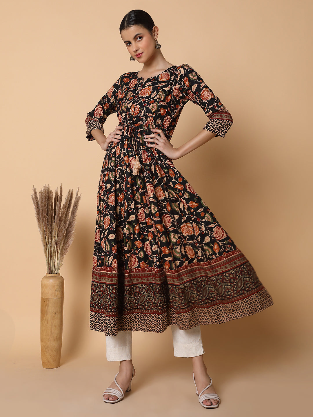 Women Floral Black Anarkali Kurta