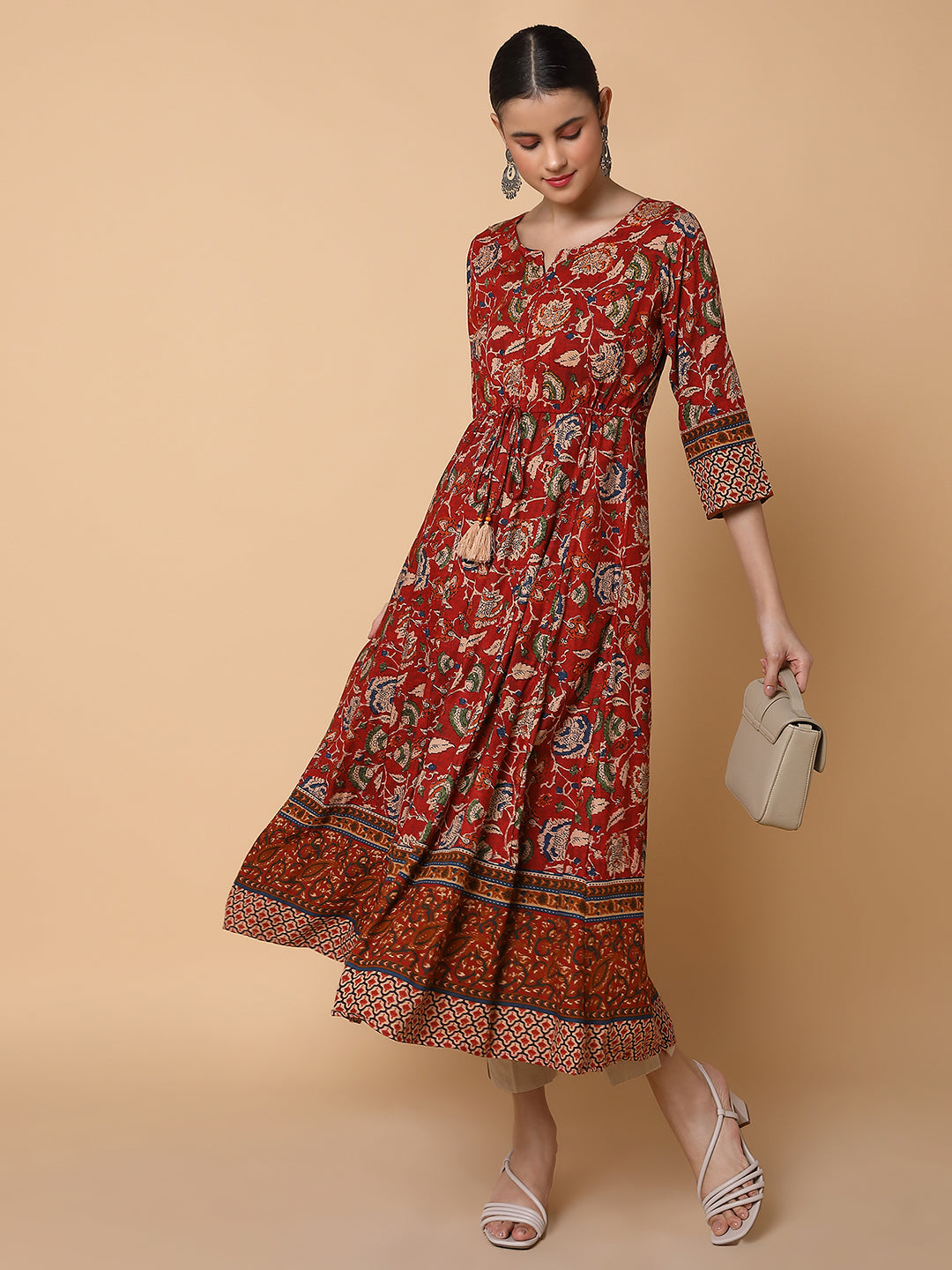 Women Floral Maroon Anarkali Kurta