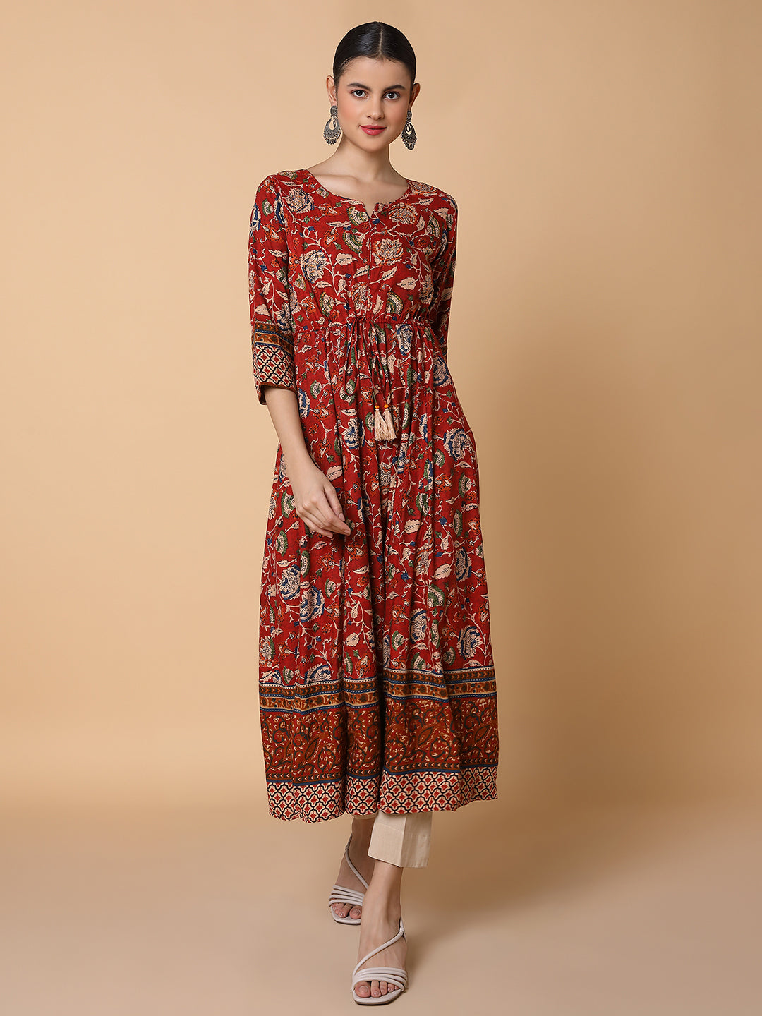 Women Floral Maroon Anarkali Kurta