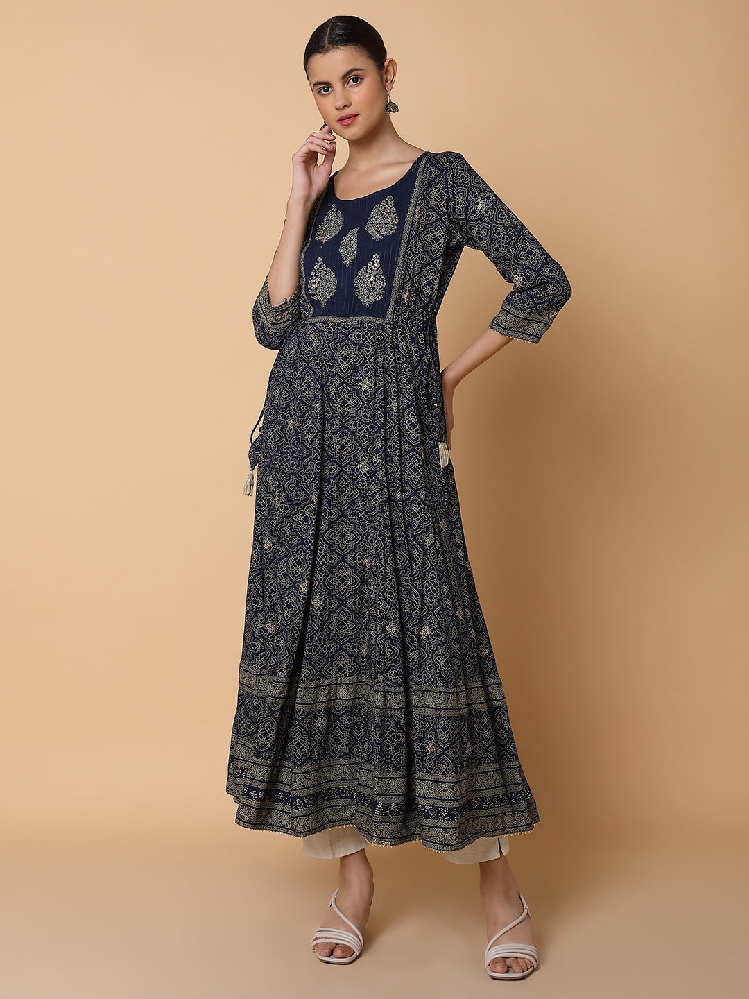 Women Floral Navy Blue Anarkali Kurta