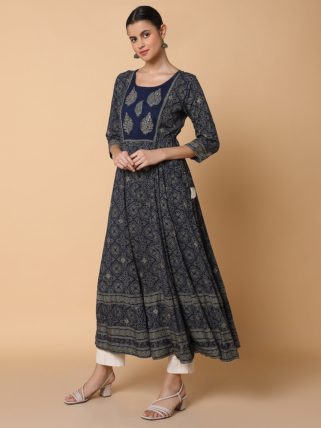 Women Floral Navy Blue Anarkali Kurta