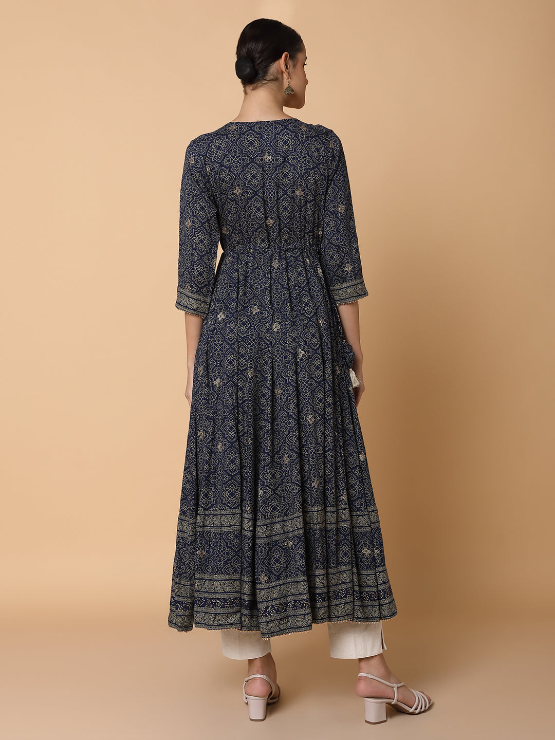 Women Floral Navy Blue Anarkali Kurta