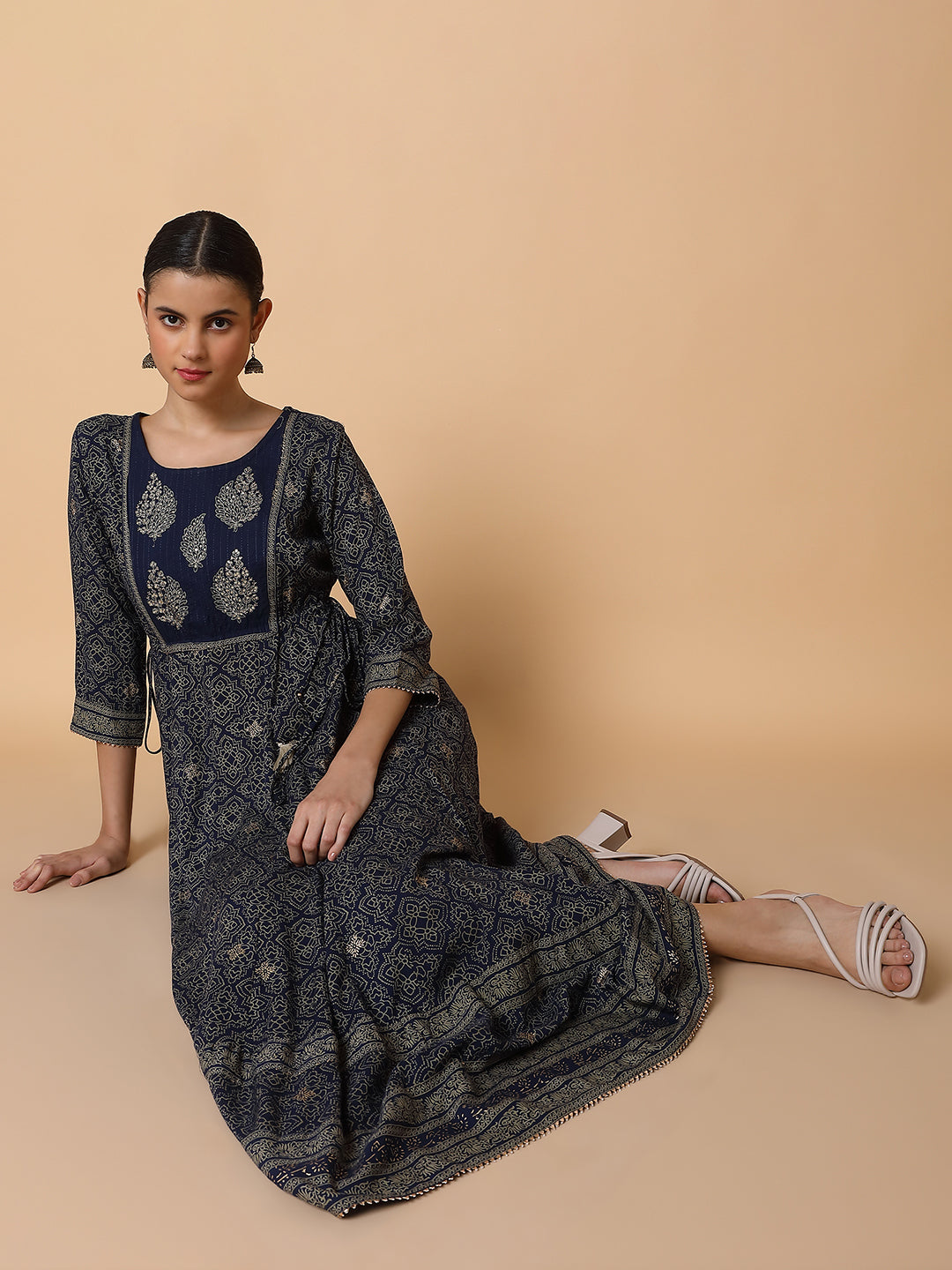 Women Floral Navy Blue Anarkali Kurta