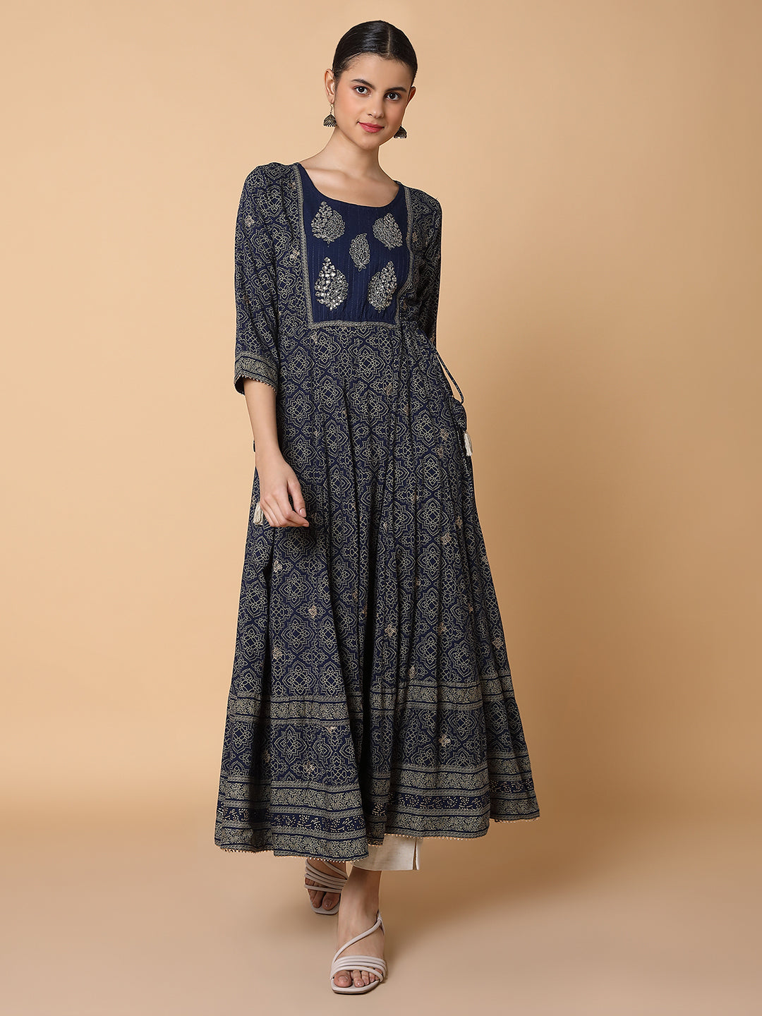 Women Floral Navy Blue Anarkali Kurta