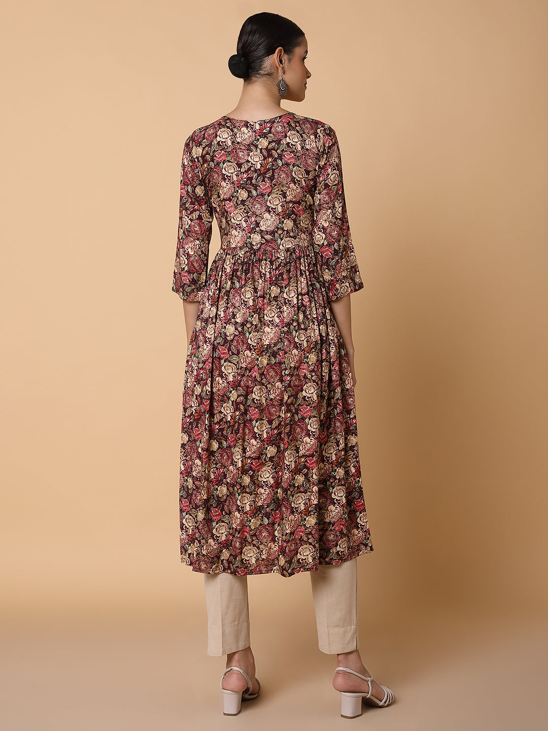 Women Floral Maroon Anarkali Kurta