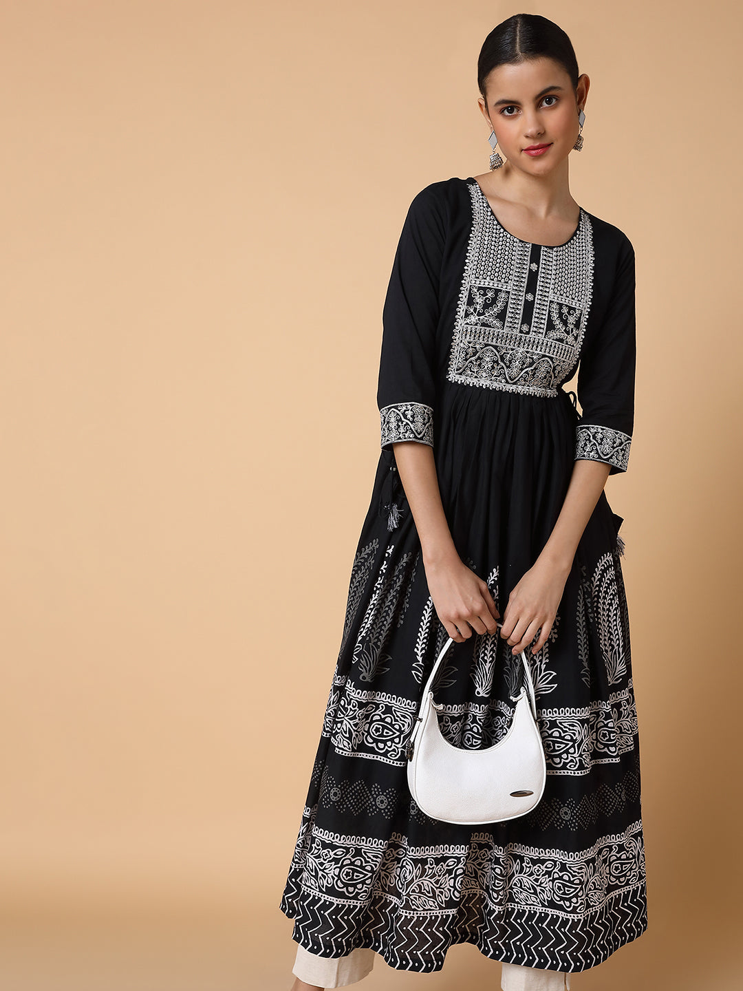 Women Solid Black Anarkali Kurta