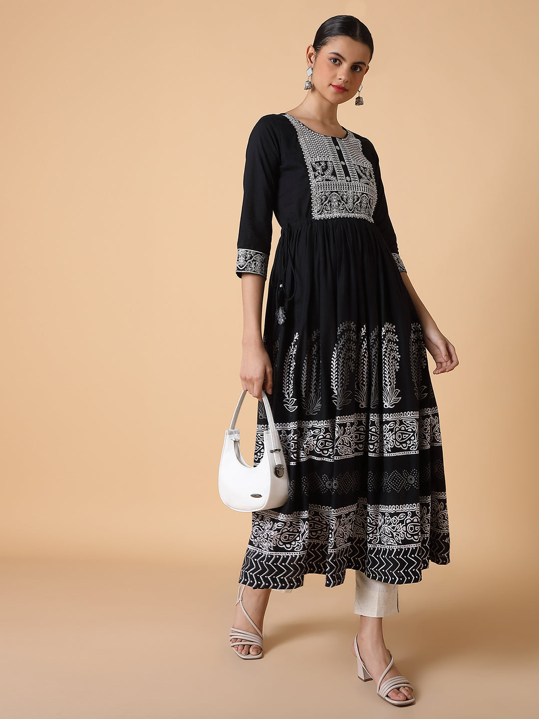 Women Solid Black Anarkali Kurta