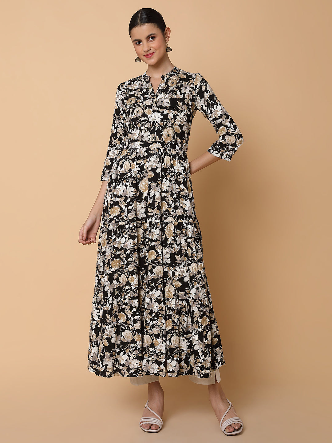 Women Floral Black Anarkali Kurta