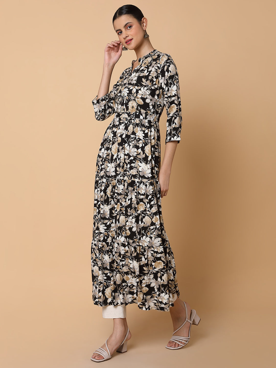 Women Floral Black Anarkali Kurta