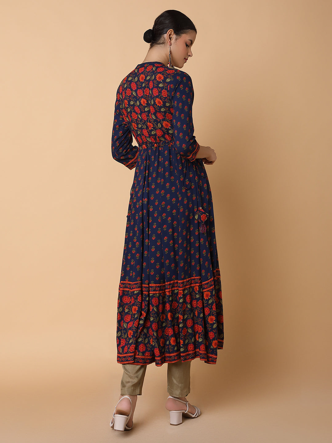 Women Floral Navy Blue Anarkali Kurta