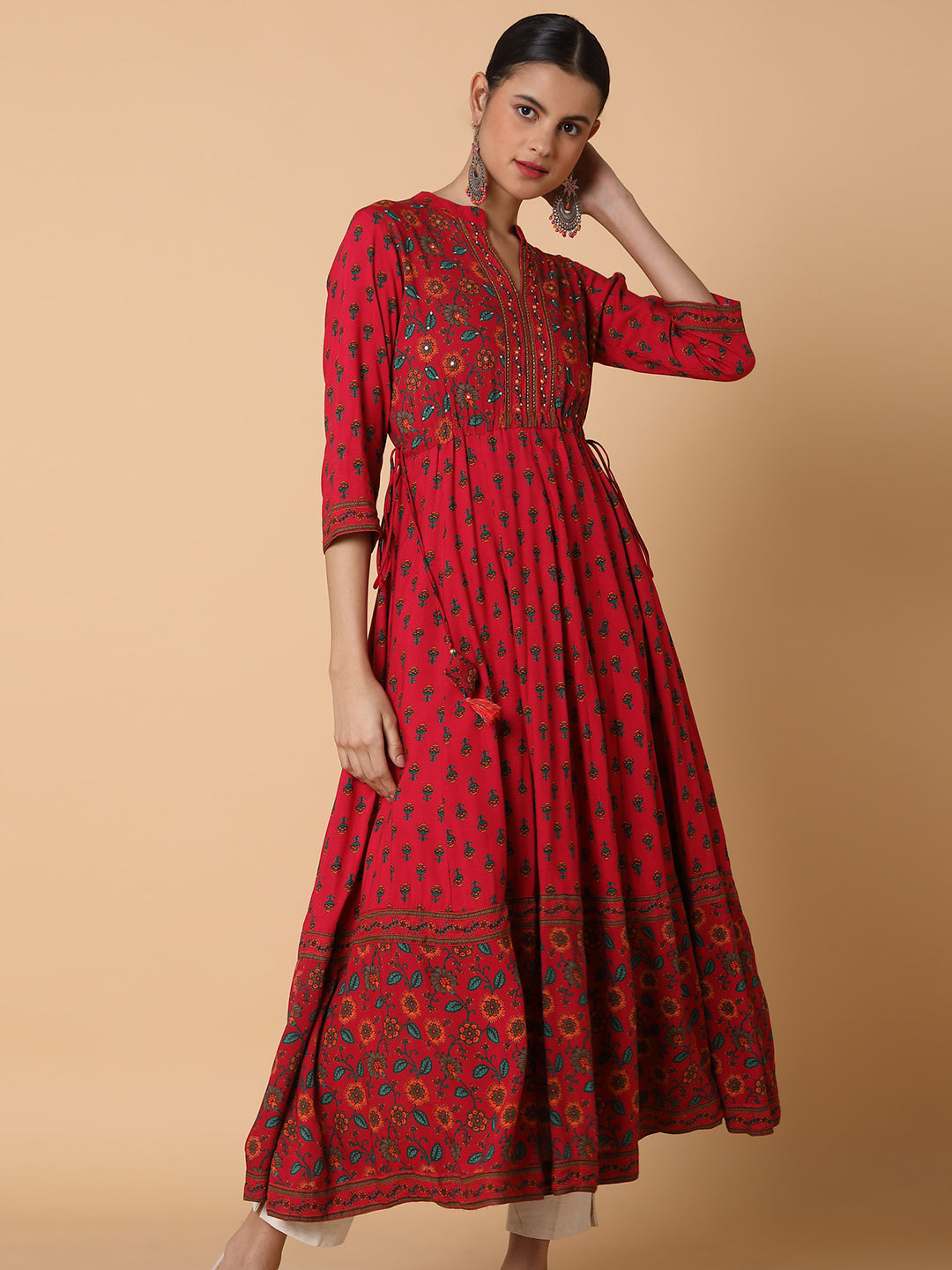 Women Floral Pink Anarkali Kurta