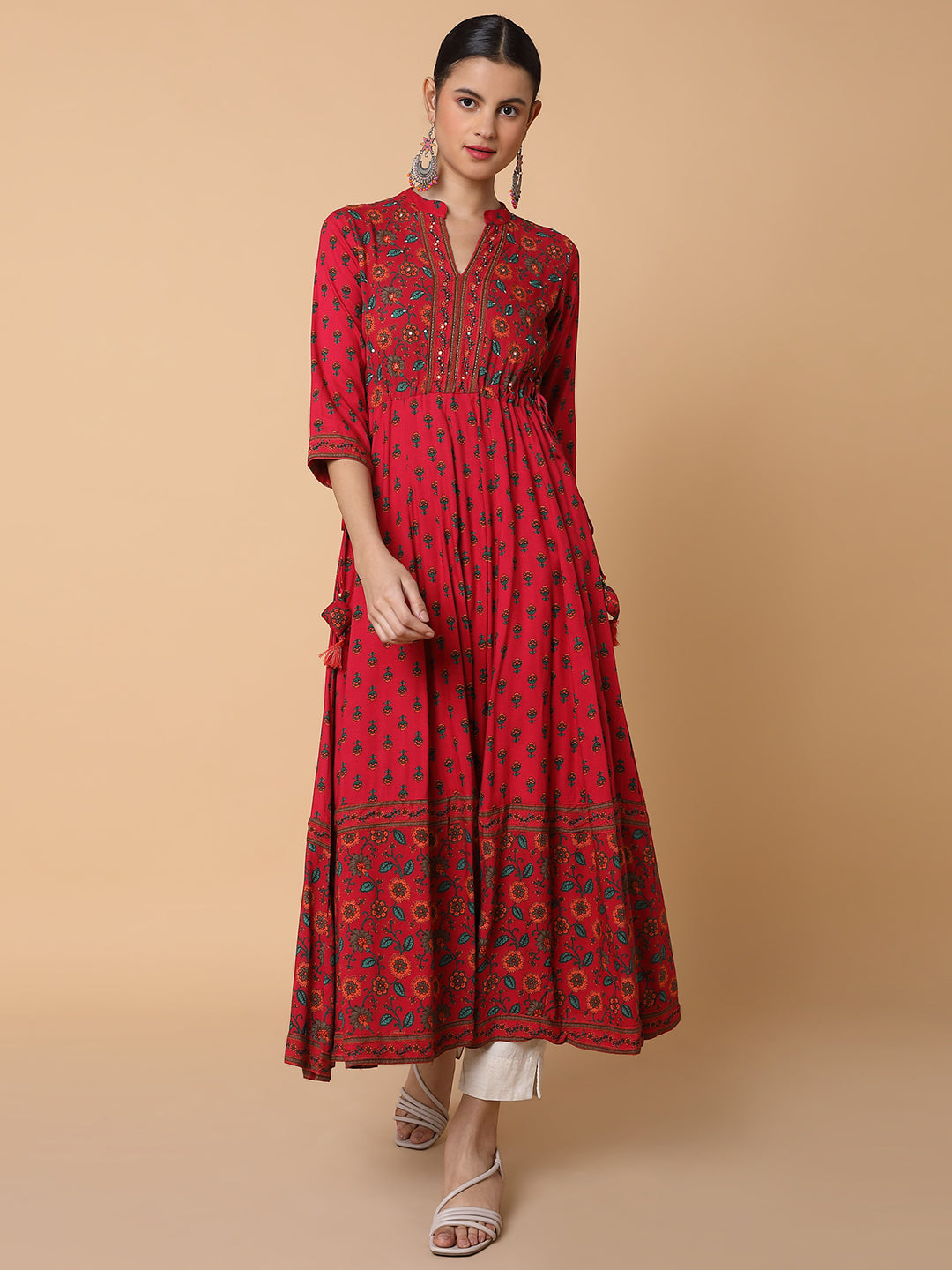 Women Floral Pink Anarkali Kurta