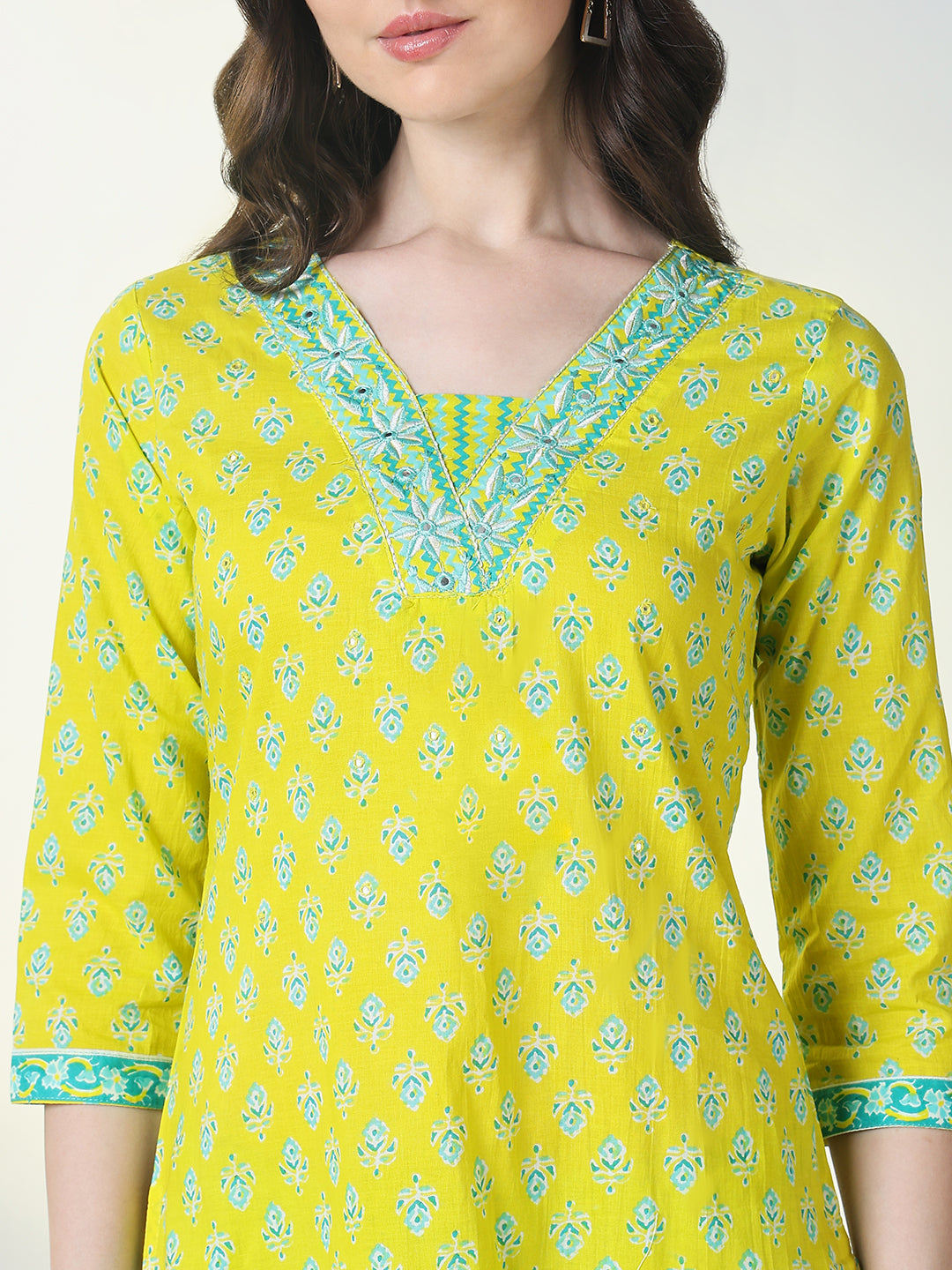 Women Yellow Floral Straight Kurta Set with Dupatta