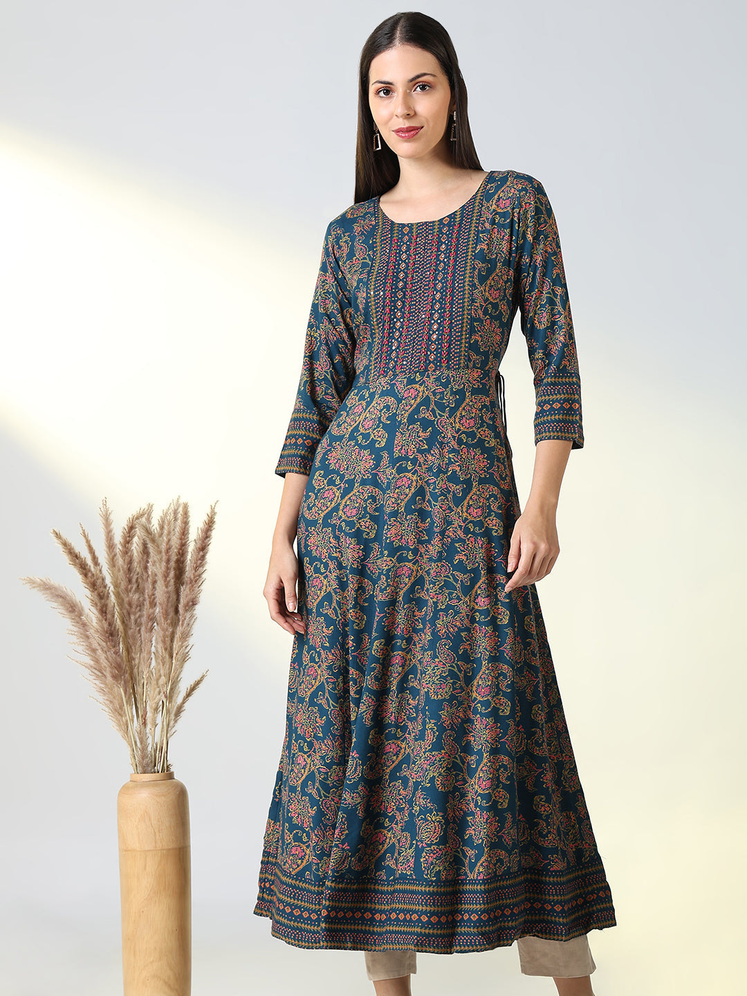 Women Blue Ethnic Motifs Anarkali Kurta