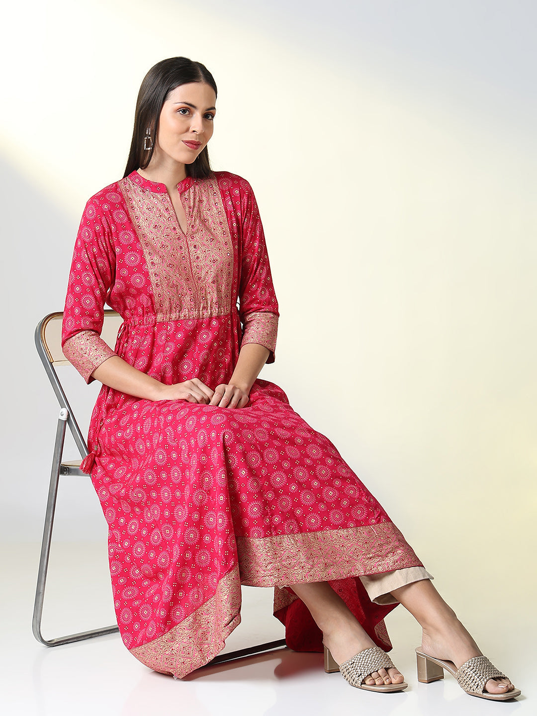 Women Pink Ethnic Motifs A Line Kurta