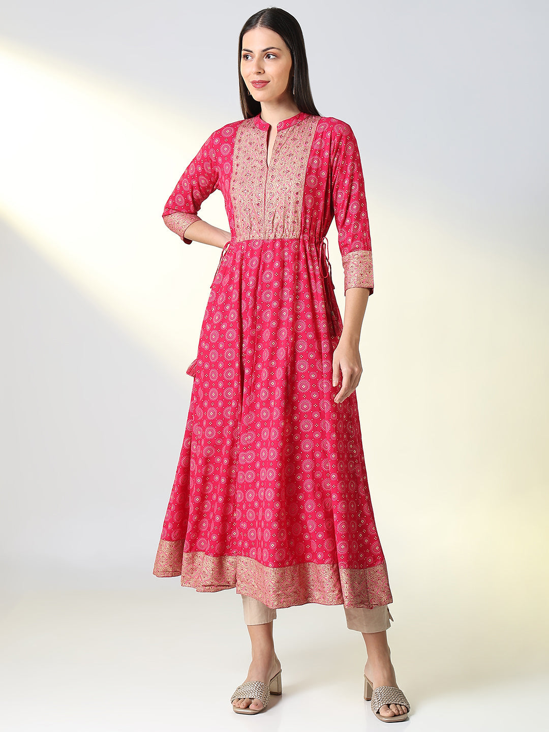 Women Pink Ethnic Motifs A Line Kurta