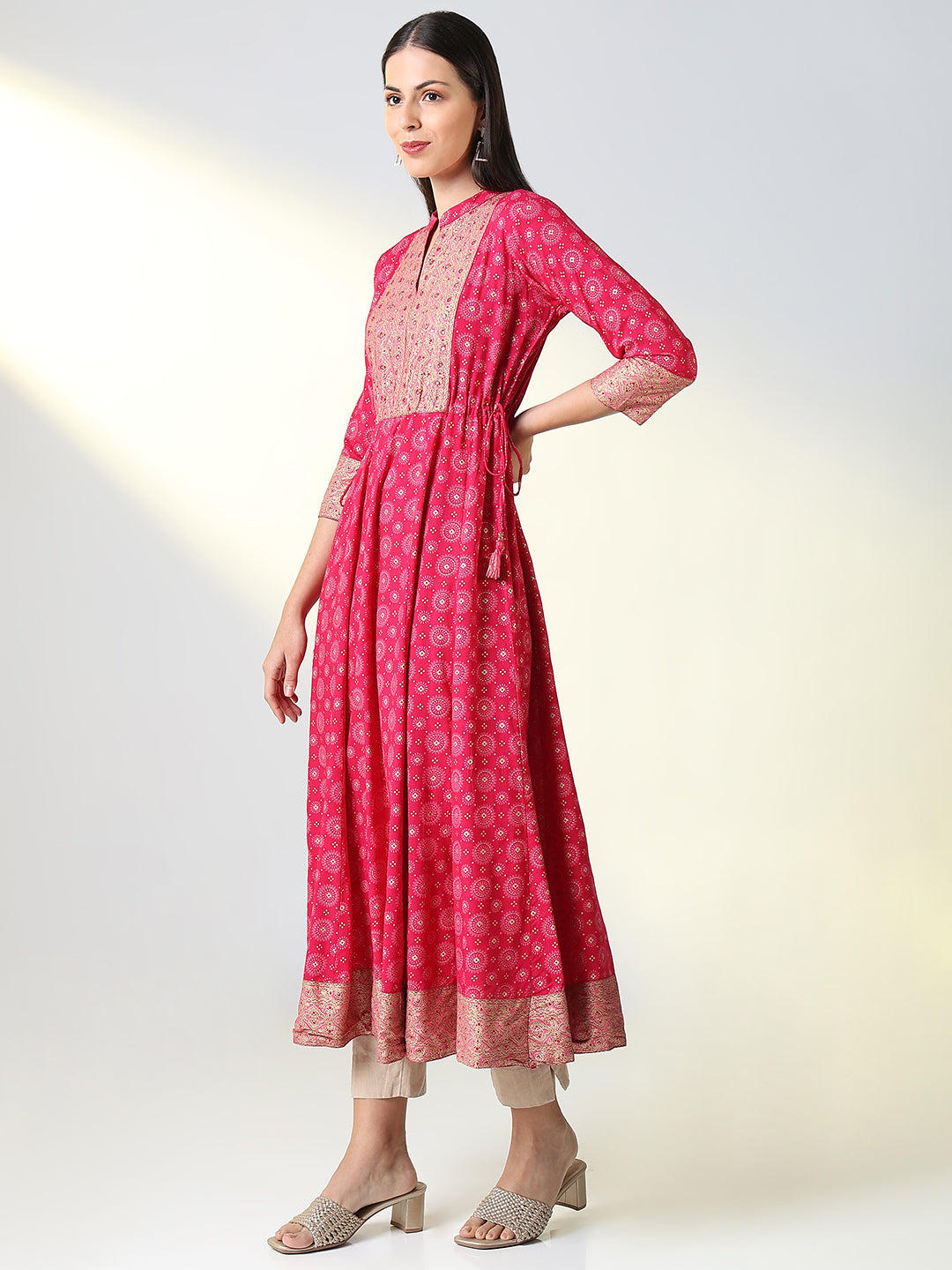 Women Pink Ethnic Motifs A Line Kurta