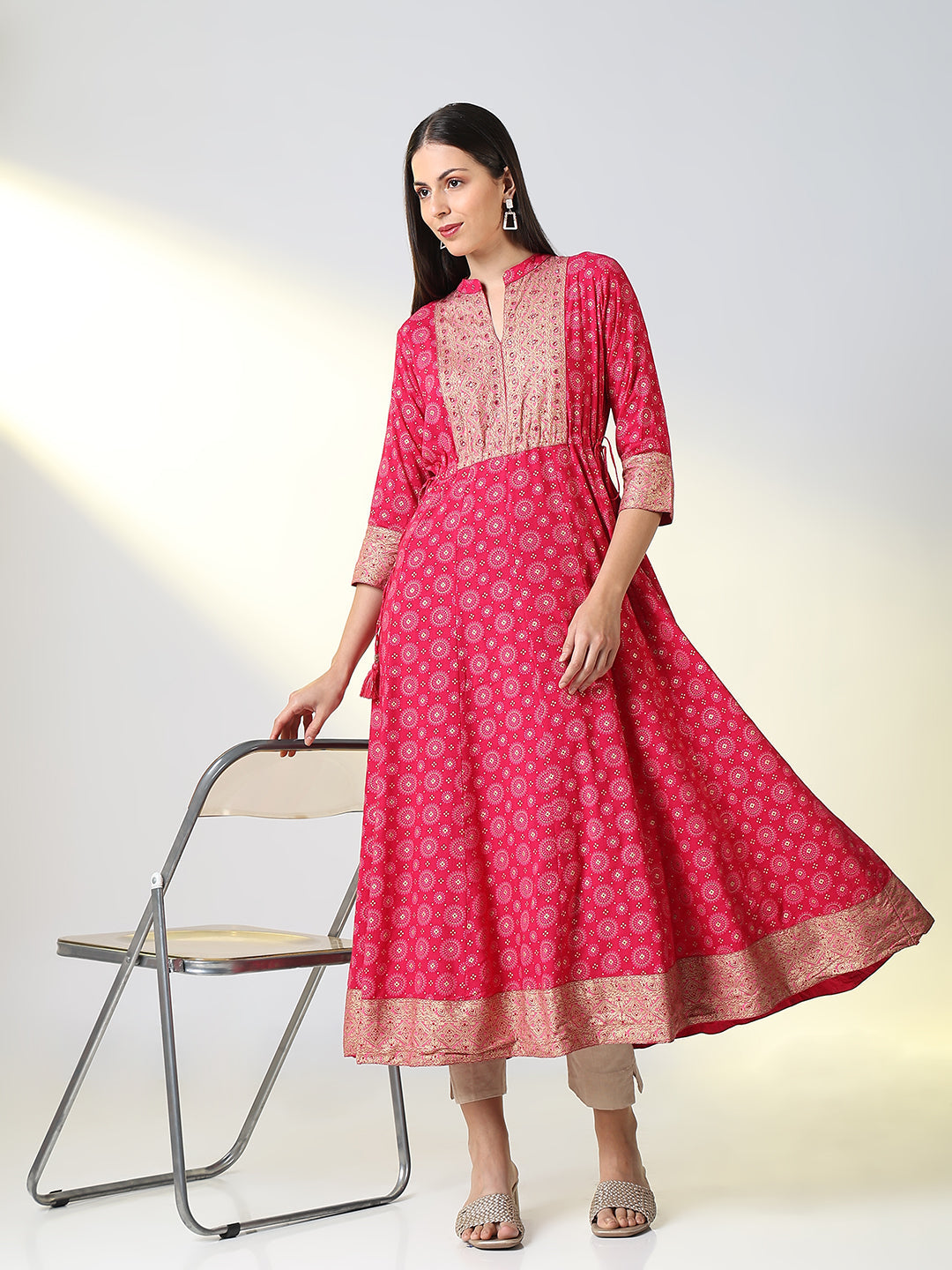 Women Pink Ethnic Motifs A Line Kurta