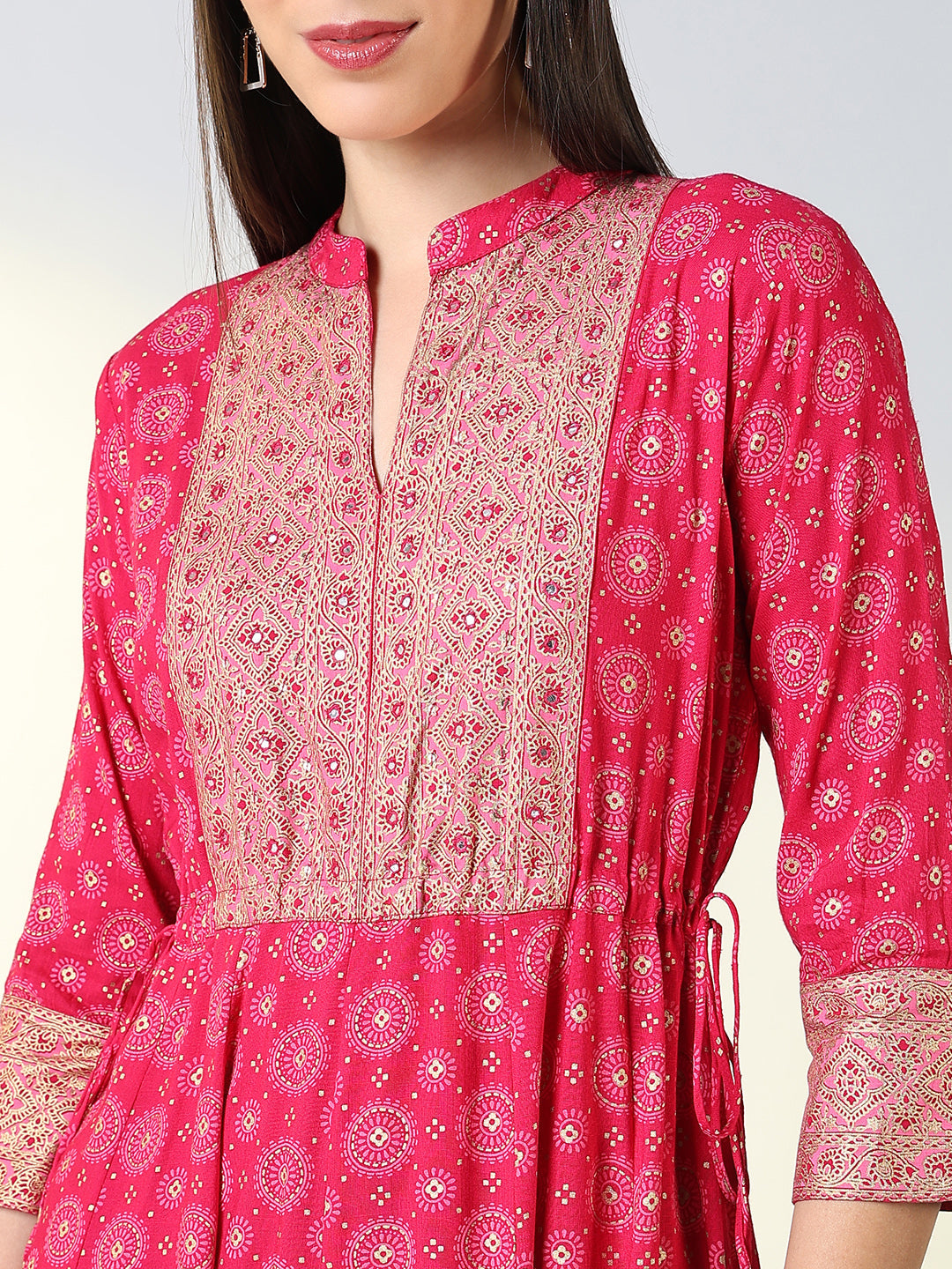 Women Pink Ethnic Motifs A Line Kurta