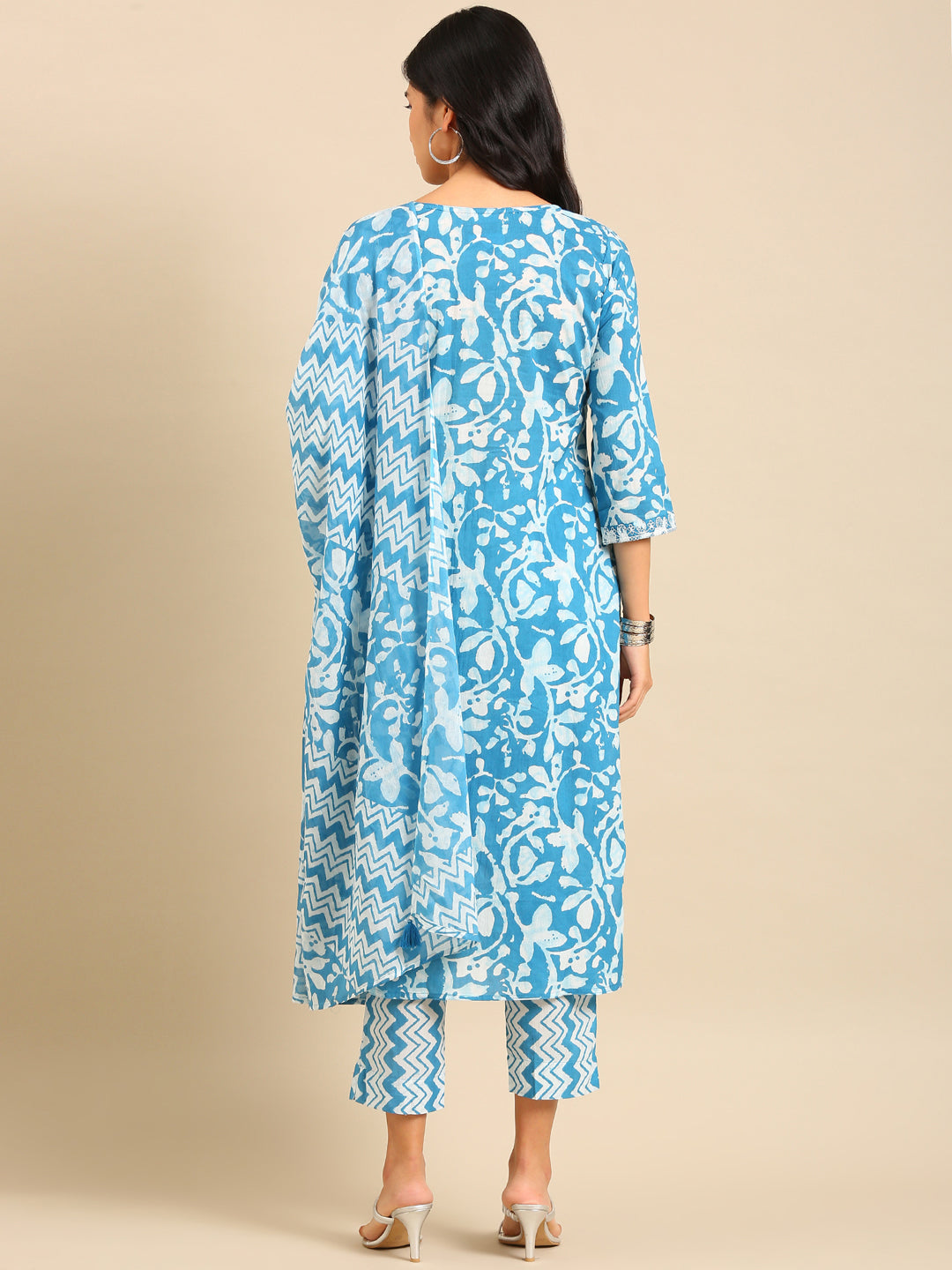 Women Abstract Blue Straight Kurta Set with Dupatta