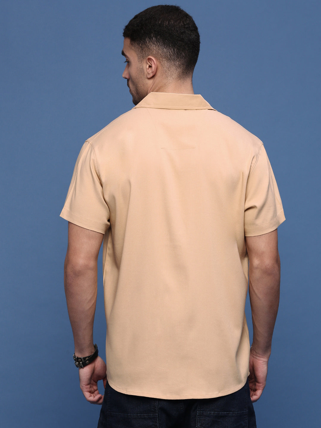 Men Beige Solid Cuban Collar Shirt