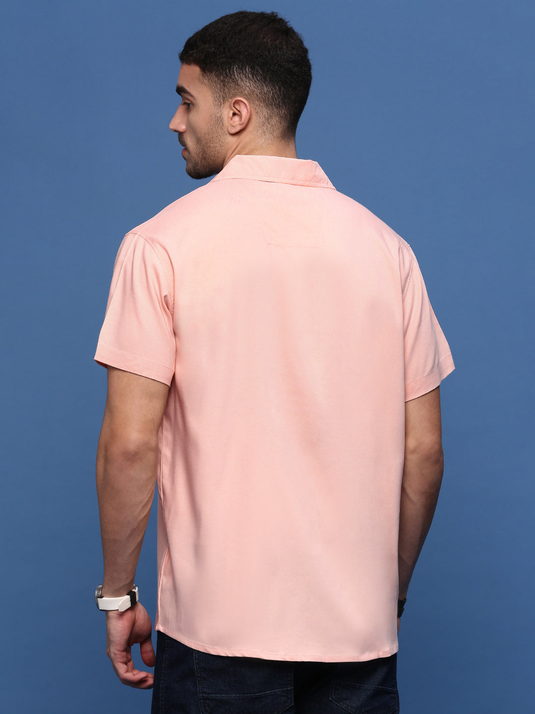 Men Peach Solid Cuban Collar Shirt