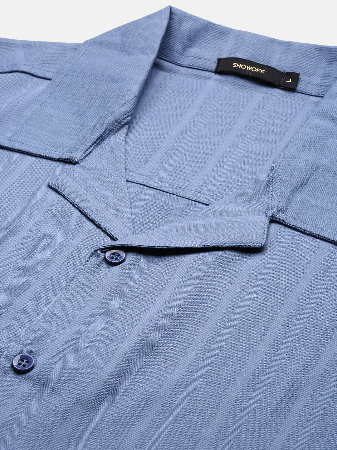 Men Blue Solid Cuban Collar Shirt