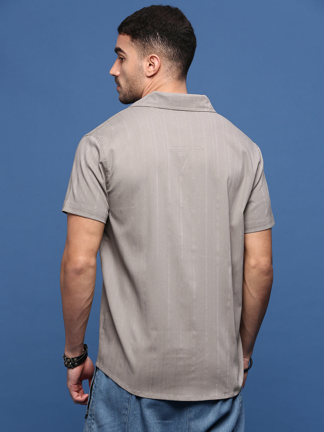 Men Grey Solid Cuban Collar Shirt