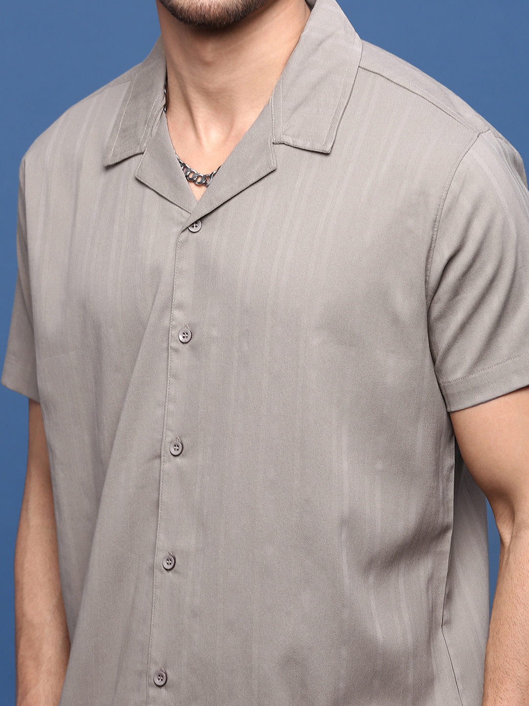 Men Grey Solid Cuban Collar Shirt